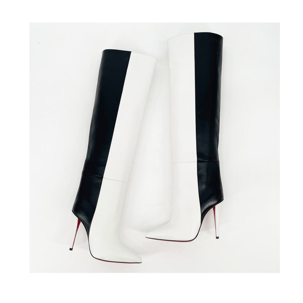 Christian Louboutin Astrilarge Black White Two Tone Tall Knee High Boots EU 36.5